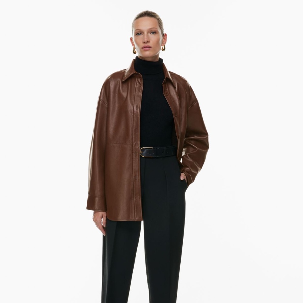 Aritzia Leather Brown Shirt Jacket New With Tags